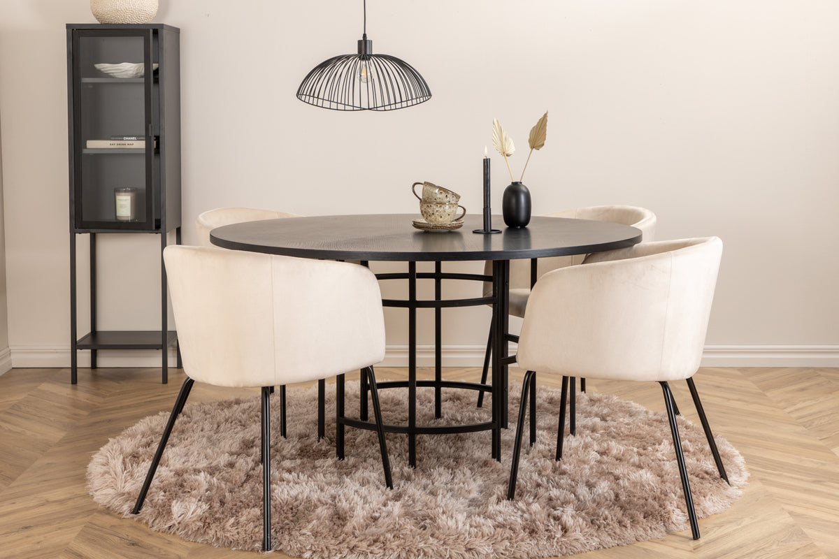 Round Dining Table ø140 Black + Dining Chair Beige