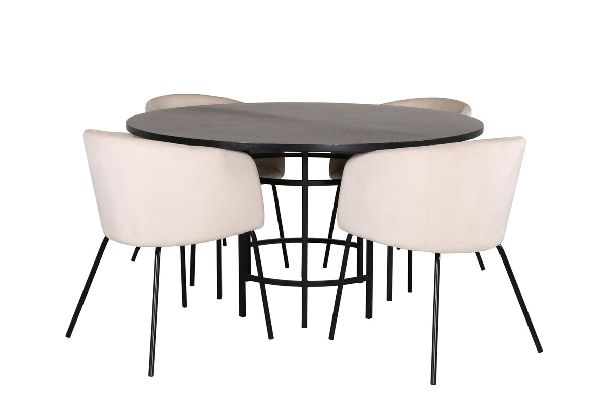 Round Dining Table ø140 Black + Dining Chair Beige