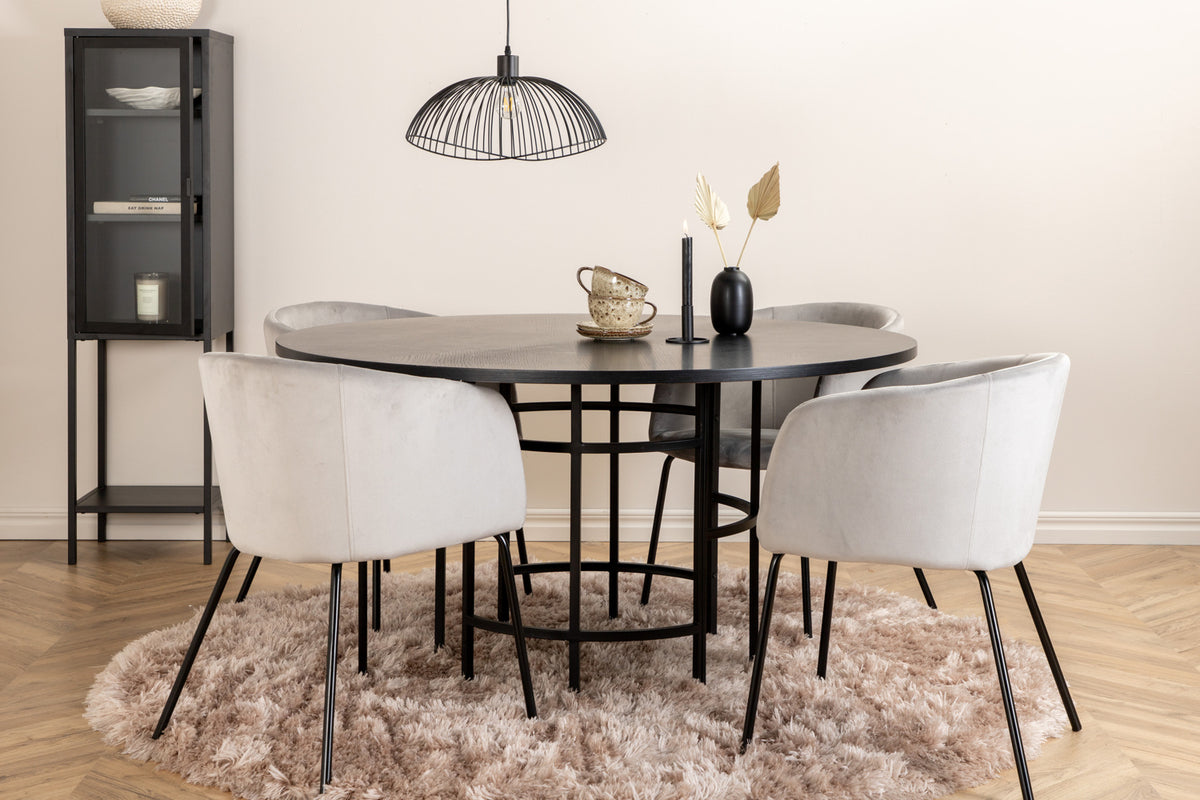 Round Dining Table ø140 Black + Dining Chair Grey