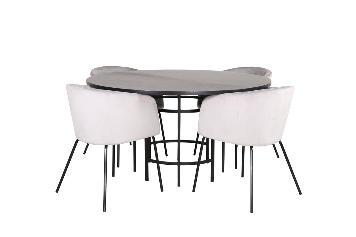 Round Dining Table ø140 Black + Dining Chair Grey
