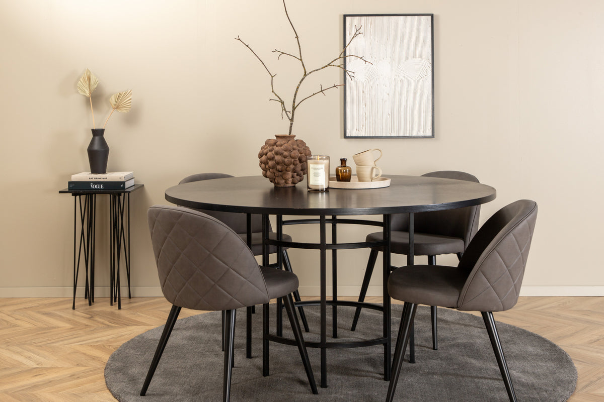Round Dining Table ø140 Black + Dining Chair 2-pack Grey