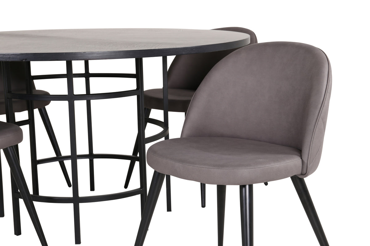 Round Dining Table ø140 Black + Dining Chair 2-pack Grey