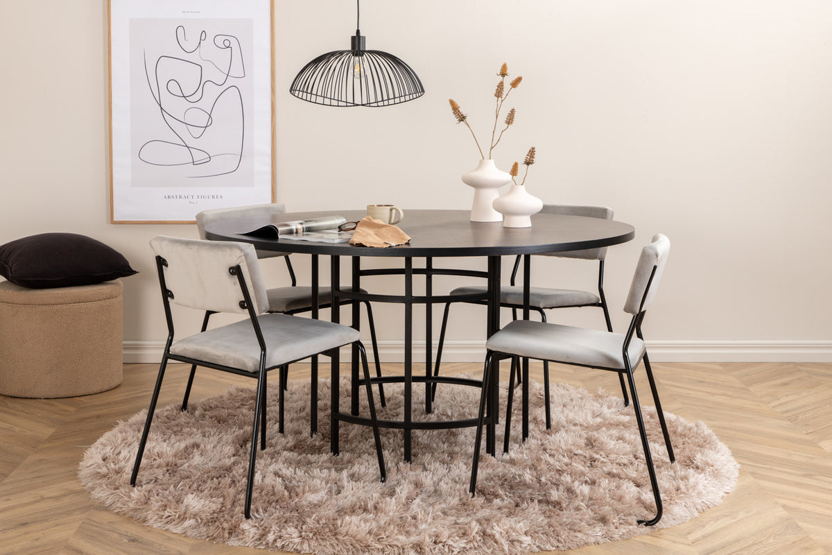 Round Dining Table ø140 Black + Dining Chair 2-pack Grey