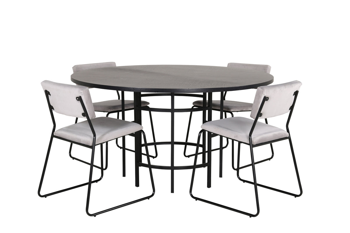 Round Dining Table ø140 Black + Dining Chair 2-pack Grey