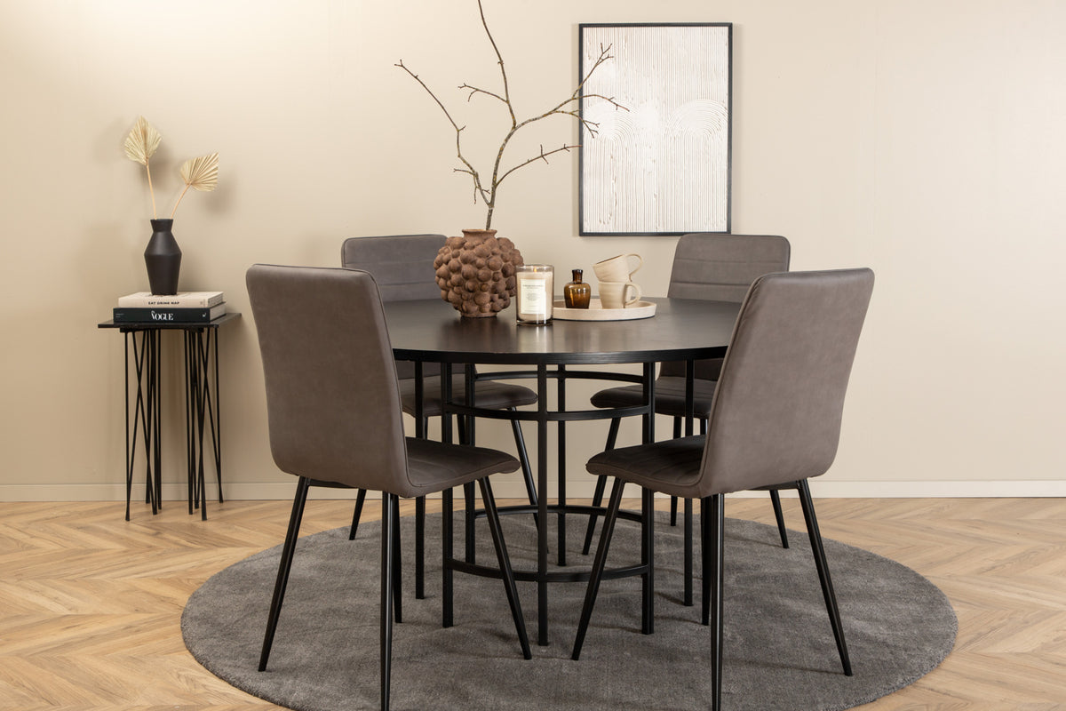 Round Dining Table ø140 Black + Dining Chair 2-pack Grey