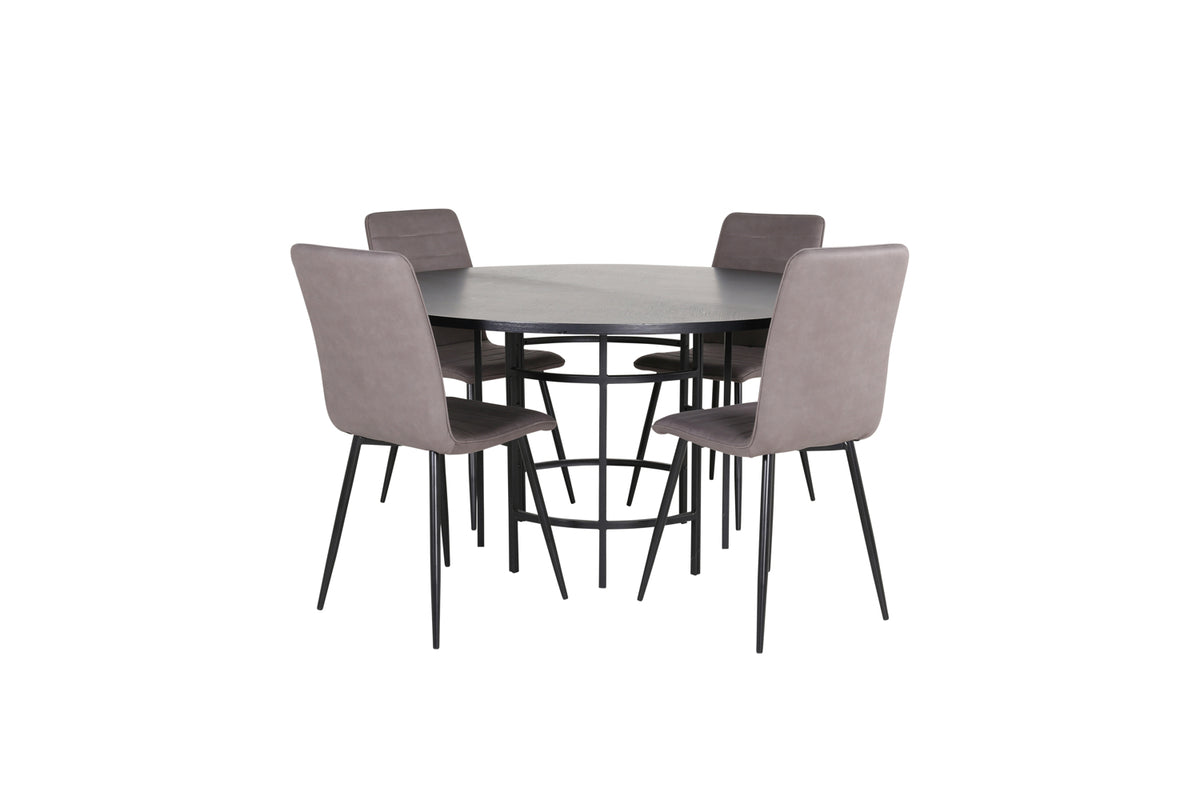 Round Dining Table ø140 Black + Dining Chair 2-pack Grey