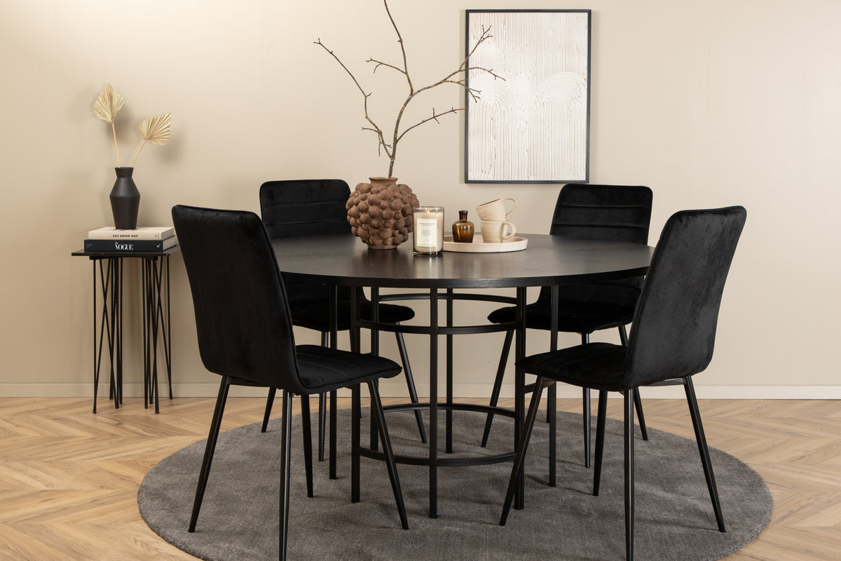 Round Dining Table ø140 Black + Dining Chair 2-pack Black