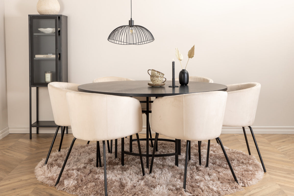Round Dining Table ø140 Black + Dining Chair Beige