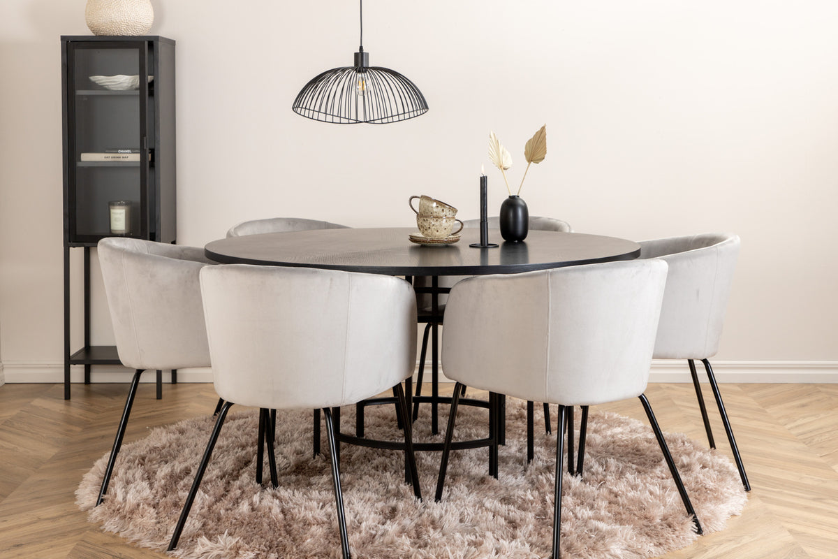 Round Dining Table ø140 Black + Dining Chair Grey