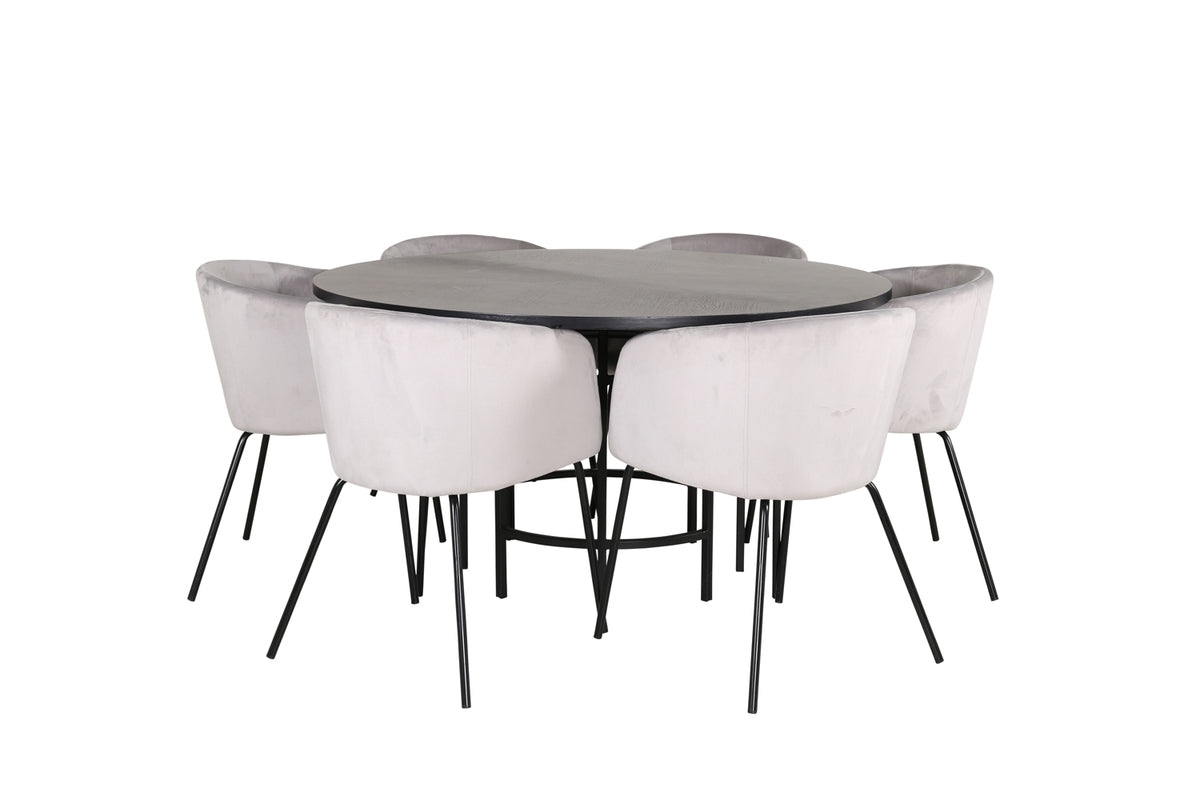 Round Dining Table ø140 Black + Dining Chair Grey