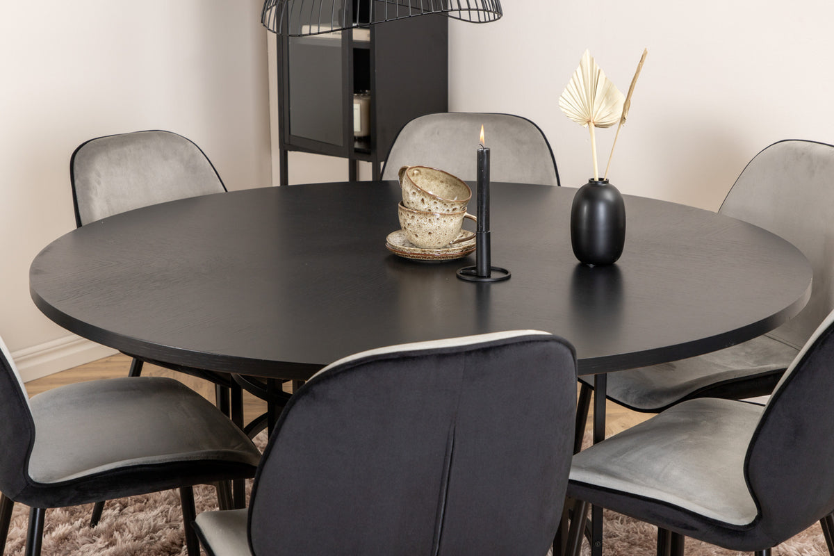 Round Dining Table ø140 Black + Dining Chair 2-pack Grey