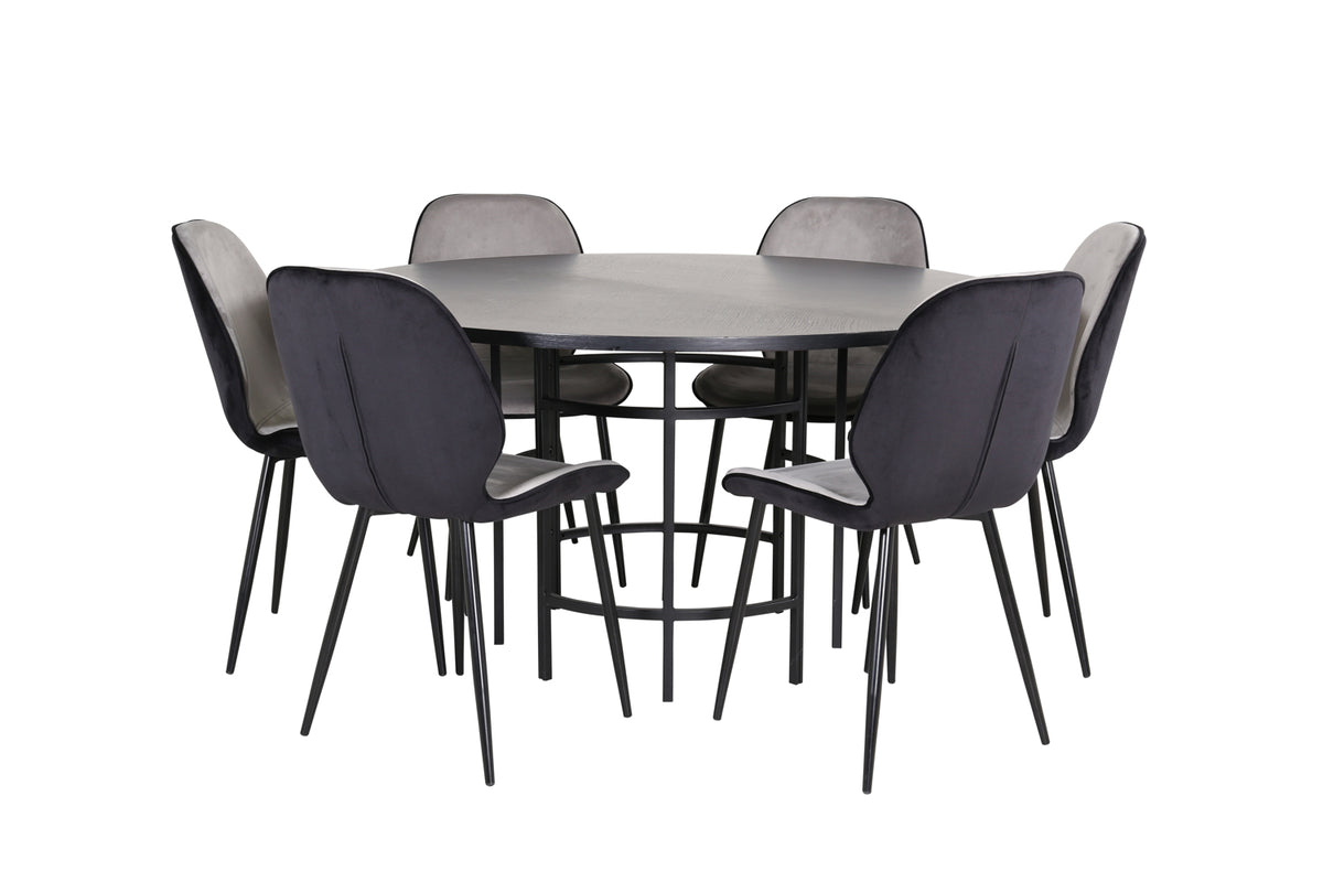 Round Dining Table ø140 Black + Dining Chair 2-pack Grey