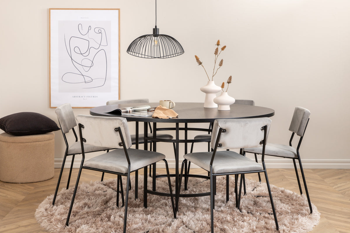 Round Dining Table ø140 Black + Dining Chair 2-pack Grey