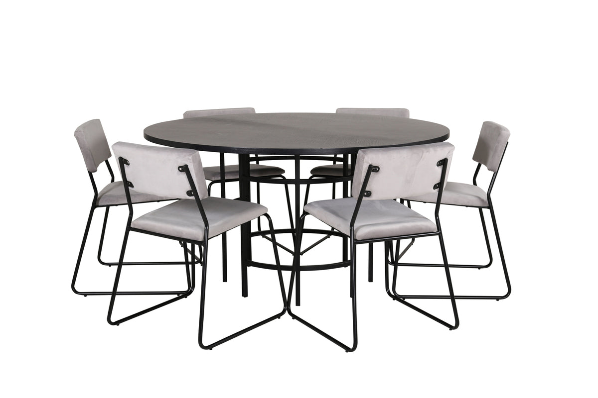 Round Dining Table ø140 Black + Dining Chair 2-pack Grey