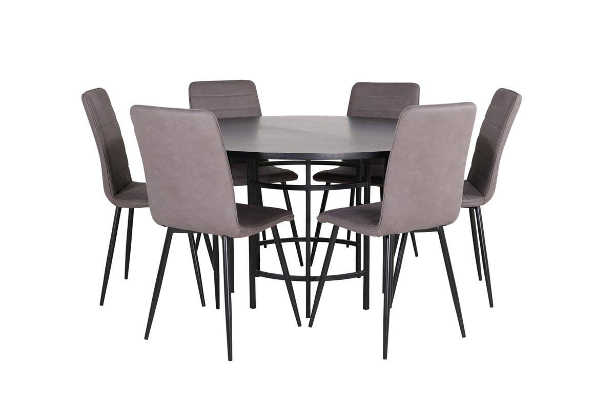 Round Dining Table ø140 Black + Dining Chair 2-pack Grey