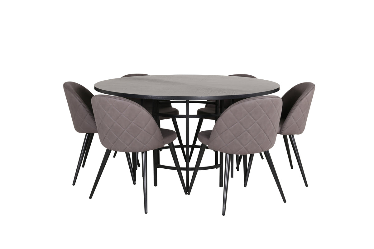 Round Dining Table ø140 Black + Dining Chair 2-pack Grey