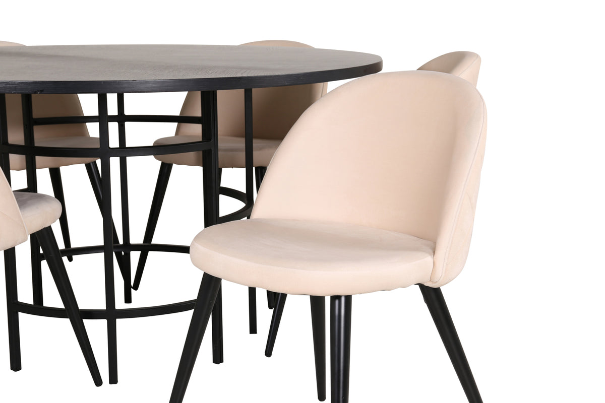 Round Dining Table ø140 Black + Dining Chair 2-pack Beige