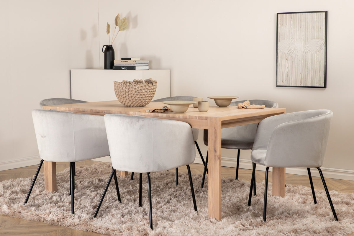 Rectangular Dining Table 75 x 170 x 95 Nature + Dining Chair Grey