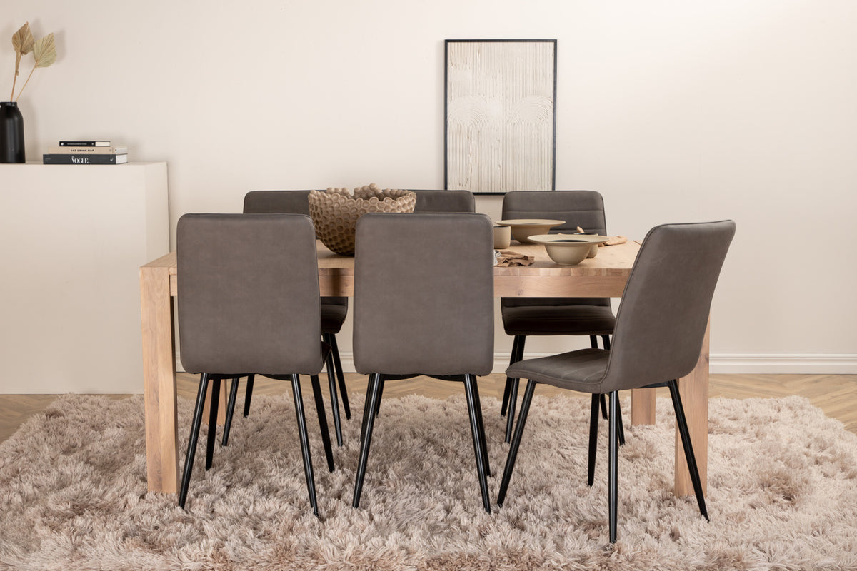 Rectangular Dining Table 75 x 170 x 95 Nature + Dining Chair 2-pack Grey