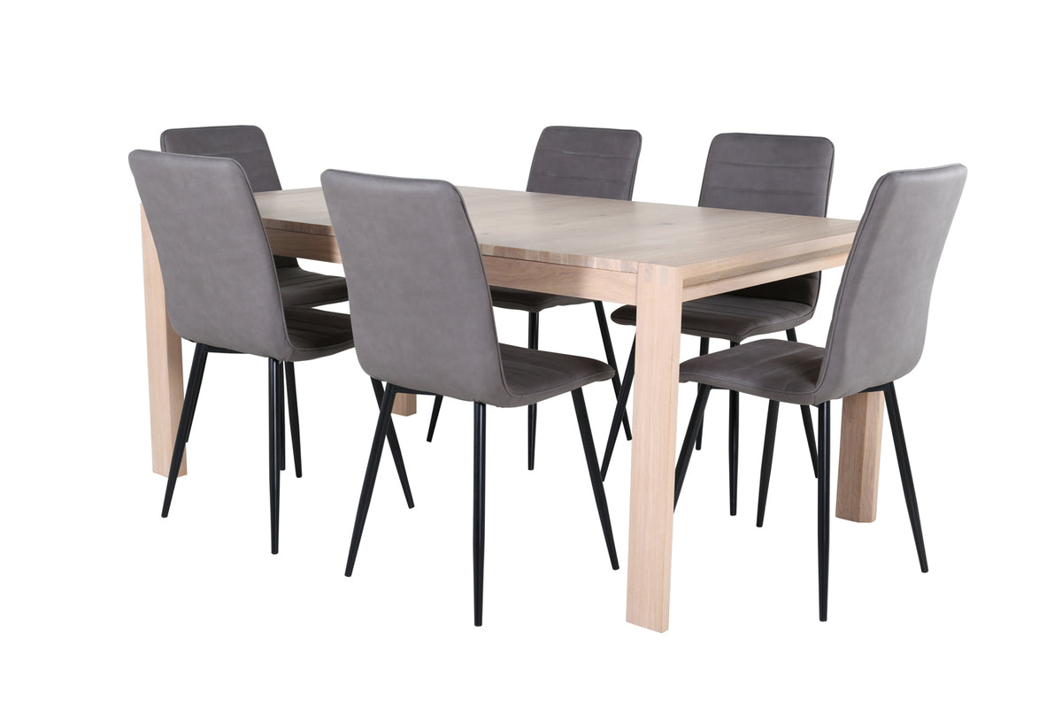 Rectangular Dining Table 75 x 170 x 95 Nature + Dining Chair 2-pack Grey