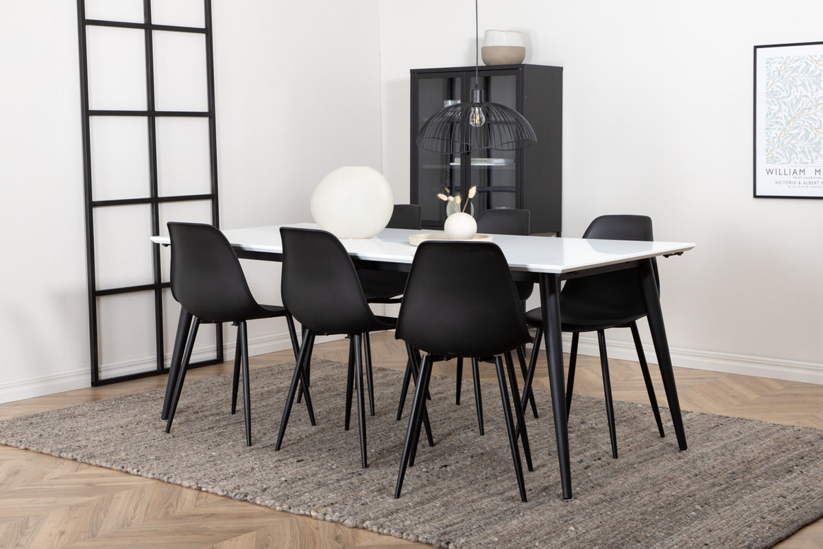 Rectangular Dining Table 76 x 195 x 90 White + Dining Chair 2-pack Black