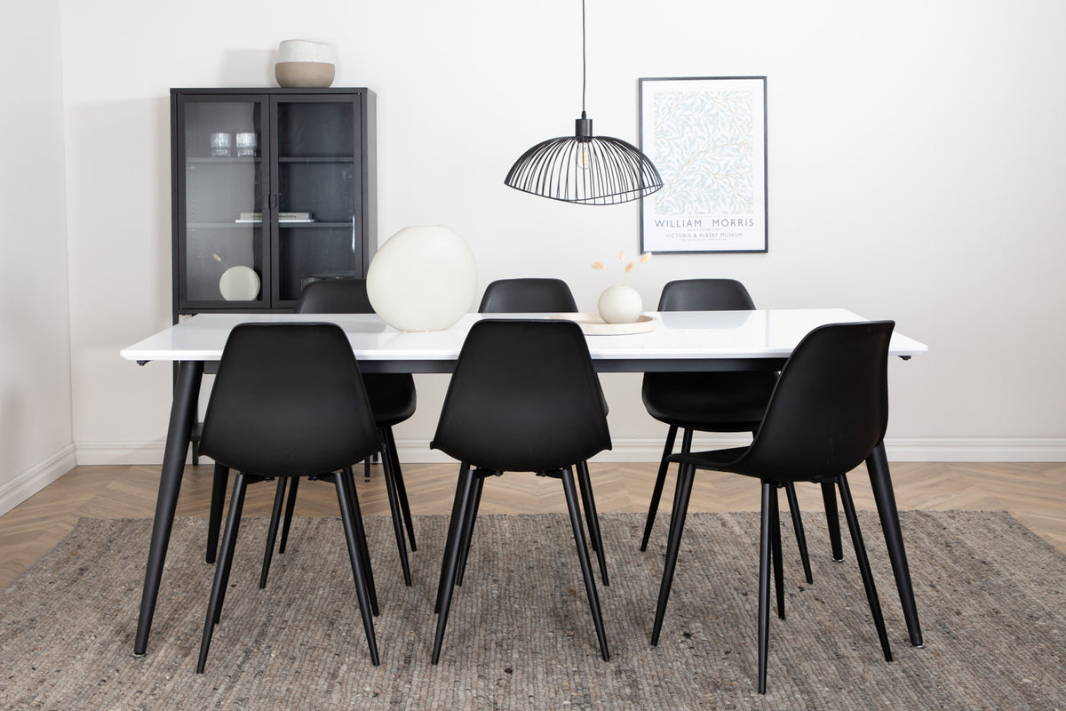 Rectangular Dining Table 76 x 195 x 90 White + Dining Chair 2-pack Black