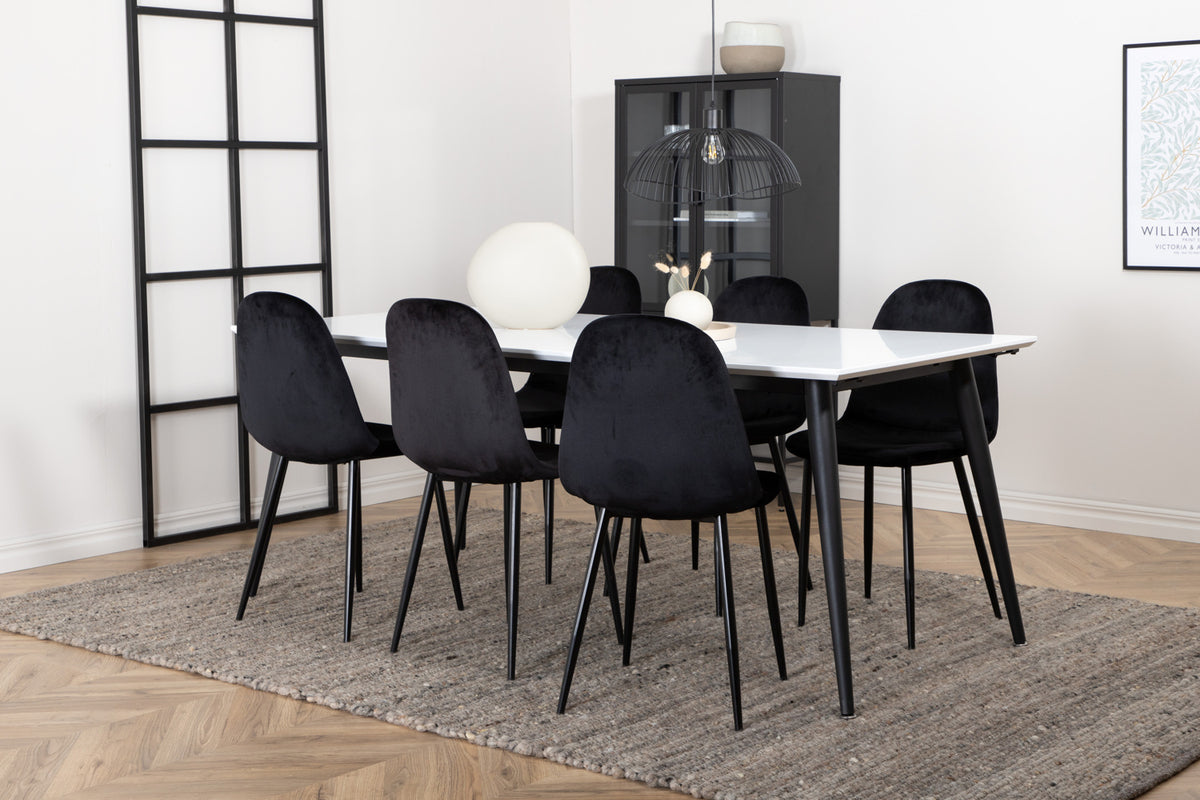 Rectangular Dining Table 76 x 195 x 90 White + Dining Chair 2-pack Black
