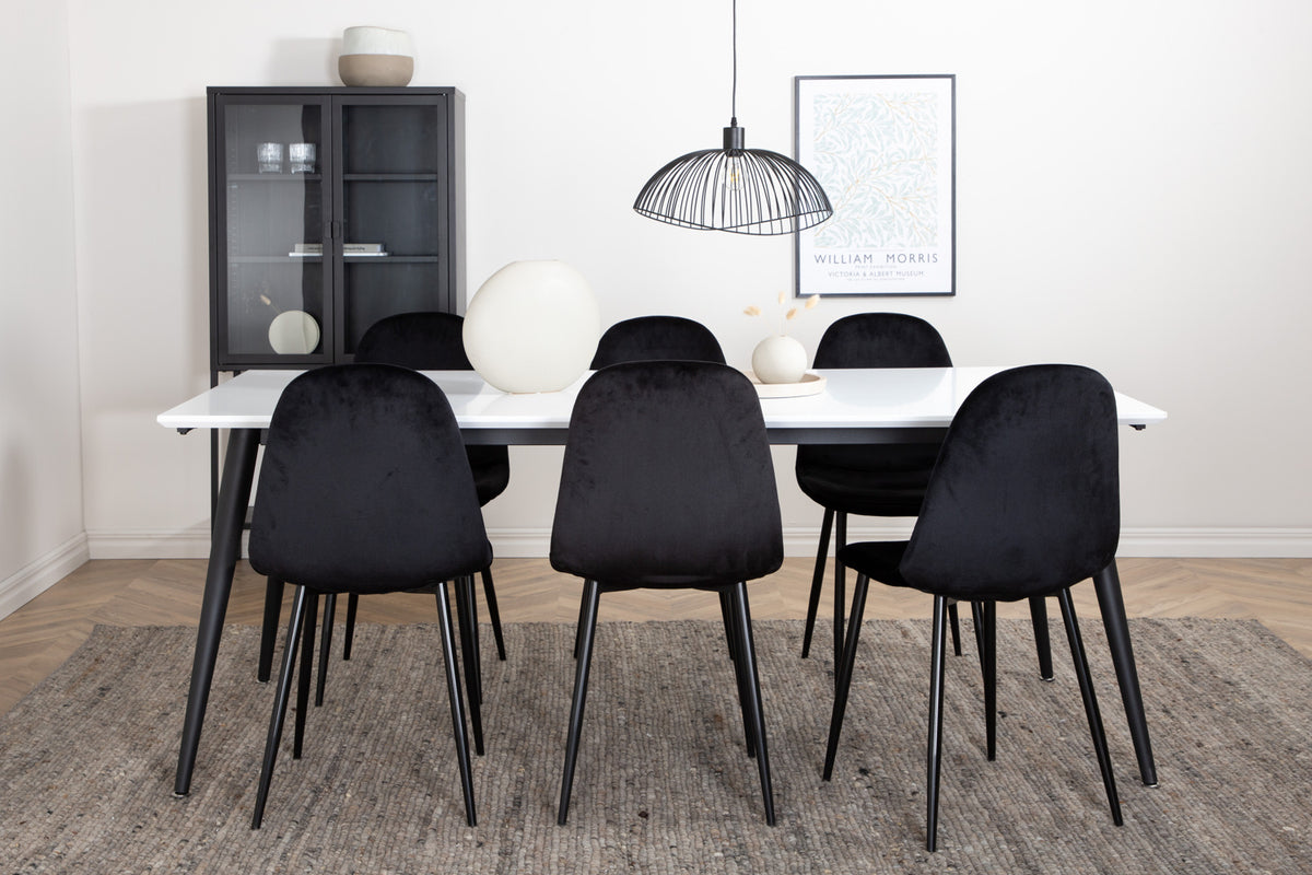 Rectangular Dining Table 76 x 195 x 90 White + Dining Chair 2-pack Black