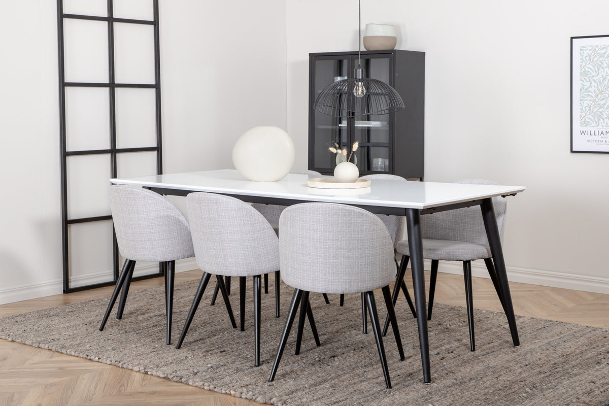 Rectangular Dining Table 76 x 195 x 90 White + Dining Chair 2-pack Grey