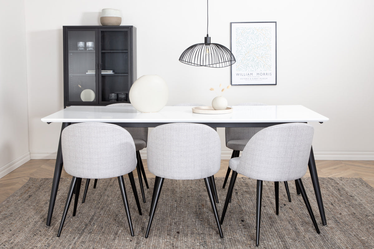 Rectangular Dining Table 76 x 195 x 90 White + Dining Chair 2-pack Grey