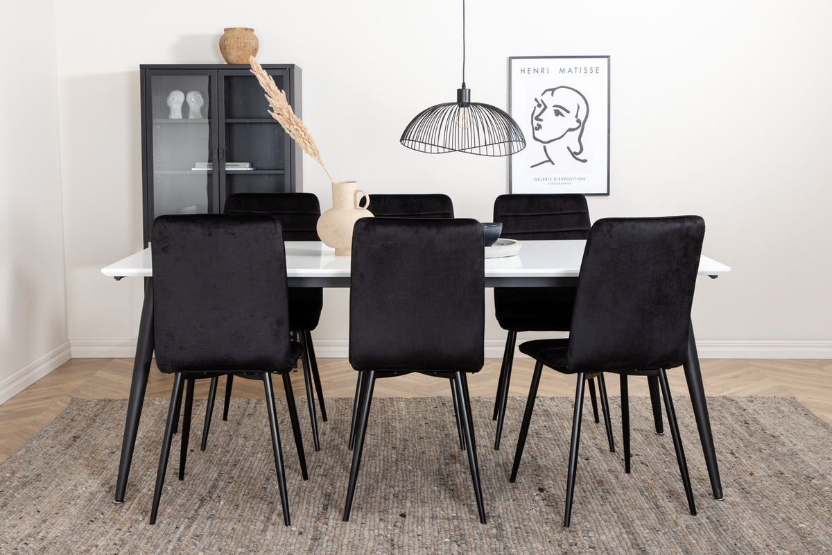 Rectangular Dining Table 76 x 195 x 90 White + Dining Chair 2-pack Black