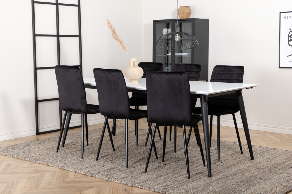 Rectangular Dining Table 76 x 195 x 90 White + Dining Chair 2-pack Black