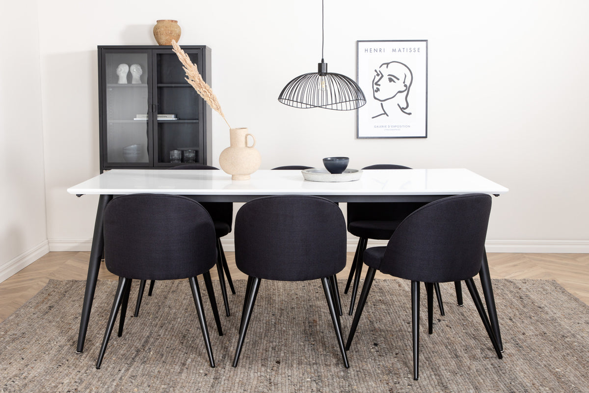 Rectangular Dining Table 76 x 195 x 90 White + Dining Chair 2-pack Black