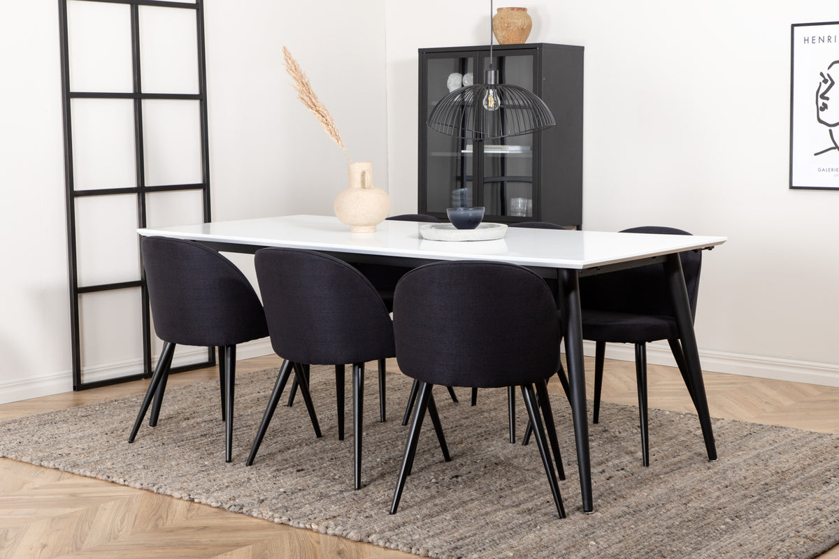 Rectangular Dining Table 76 x 195 x 90 White + Dining Chair 2-pack Black