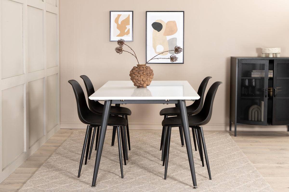 Rectangular Dining Table 76 x 150 x 90 White + Dining Chair 2-pack Black