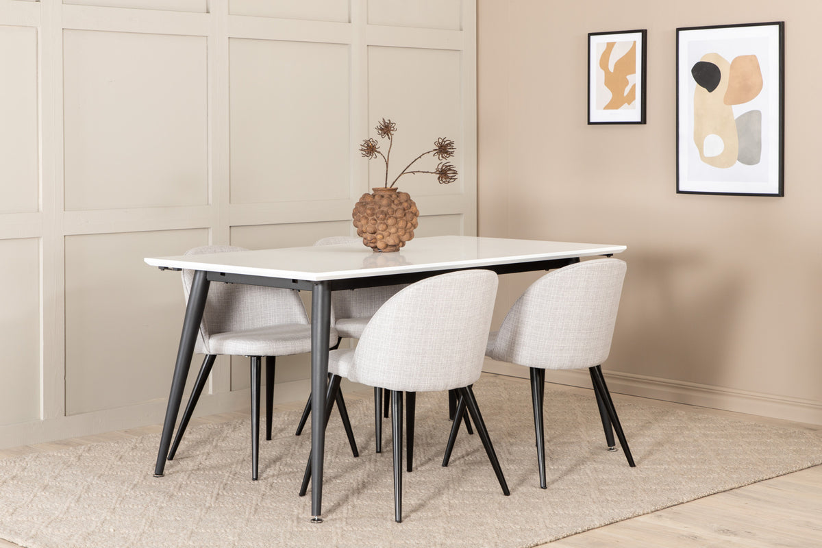 Rectangular Dining Table 76 x 150 x 90 White + Dining Chair 2-pack Grey