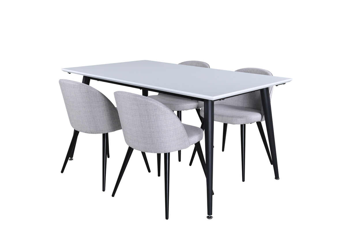 Rectangular Dining Table 76 x 150 x 90 White + Dining Chair 2-pack Grey