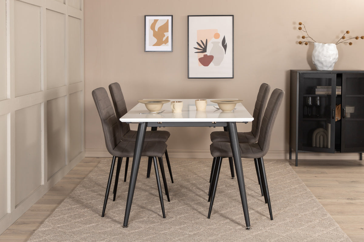 Rectangular Dining Table 76 x 150 x 90 White + Dining Chair 2-pack Grey