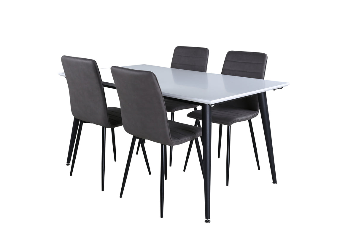 Rectangular Dining Table 76 x 150 x 90 White + Dining Chair 2-pack Grey