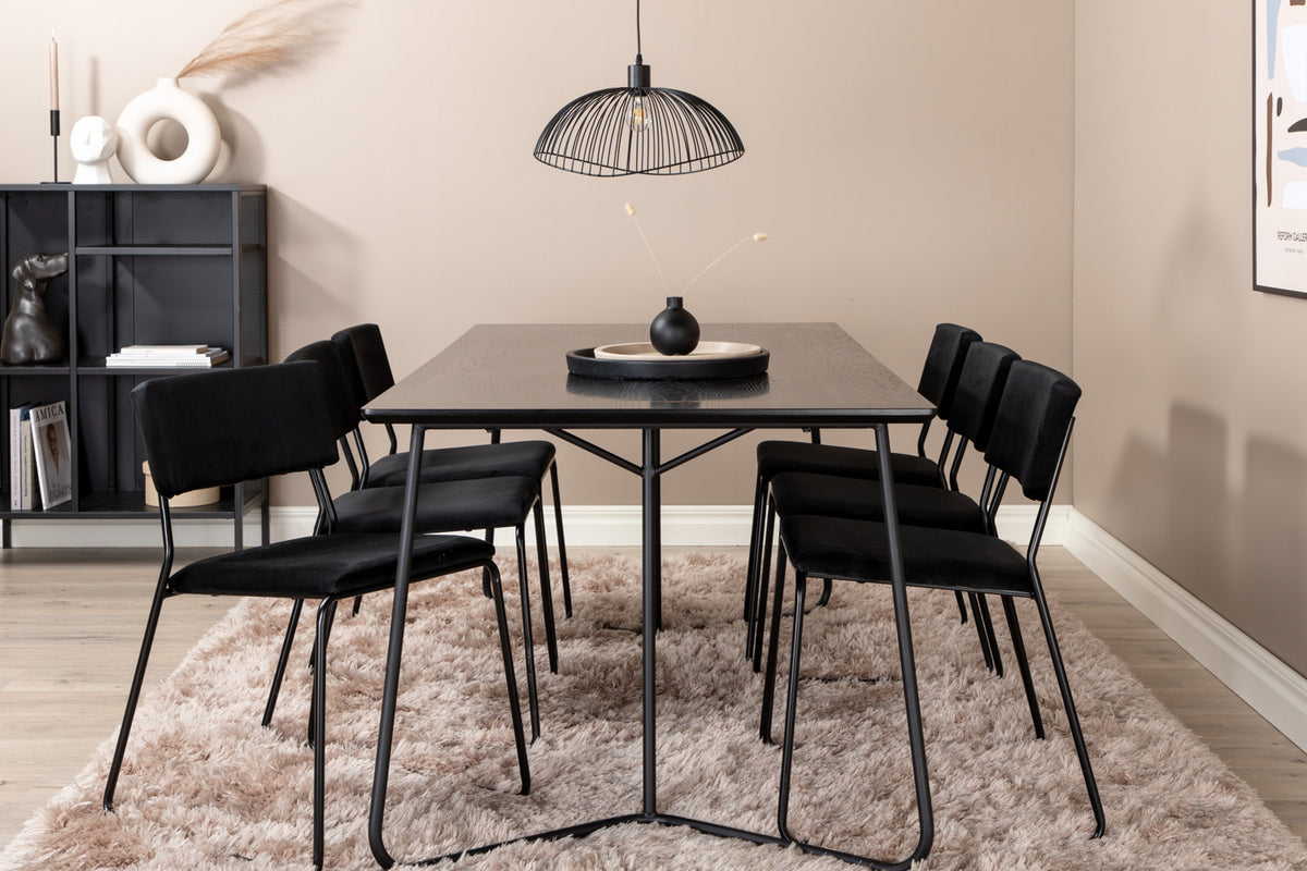 Dining Chair 2-pack Black + Rectangular Dining Table 75 x 190 x 90 Black