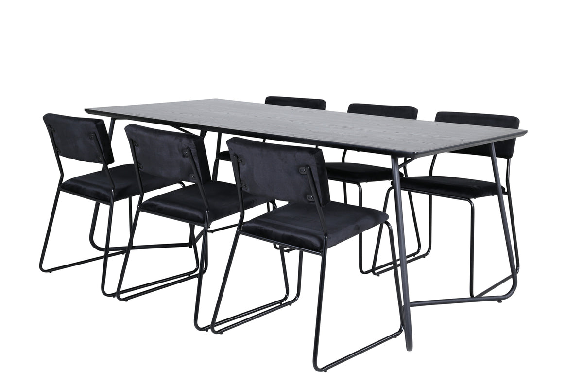 Dining Chair 2-pack Black + Rectangular Dining Table 75 x 190 x 90 Black