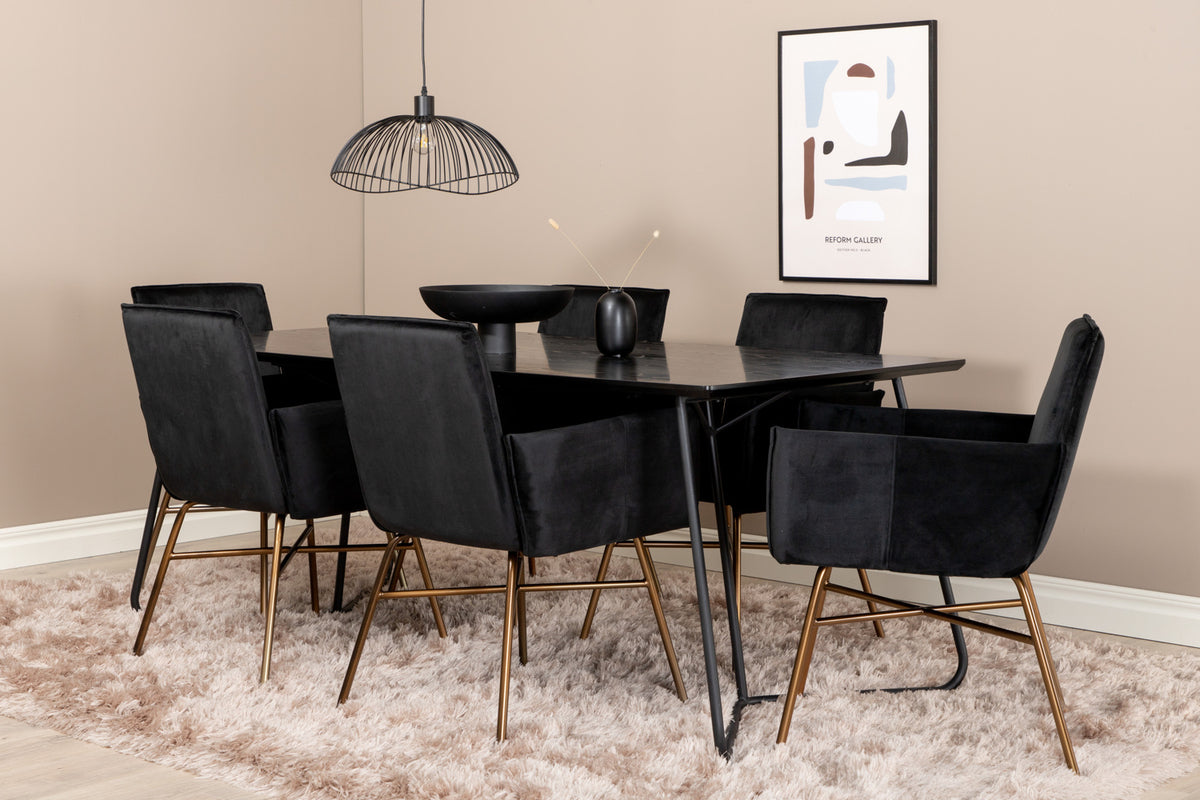 Rectangular Dining Table 75 x 190 x 90 Black + Dining Chair Black