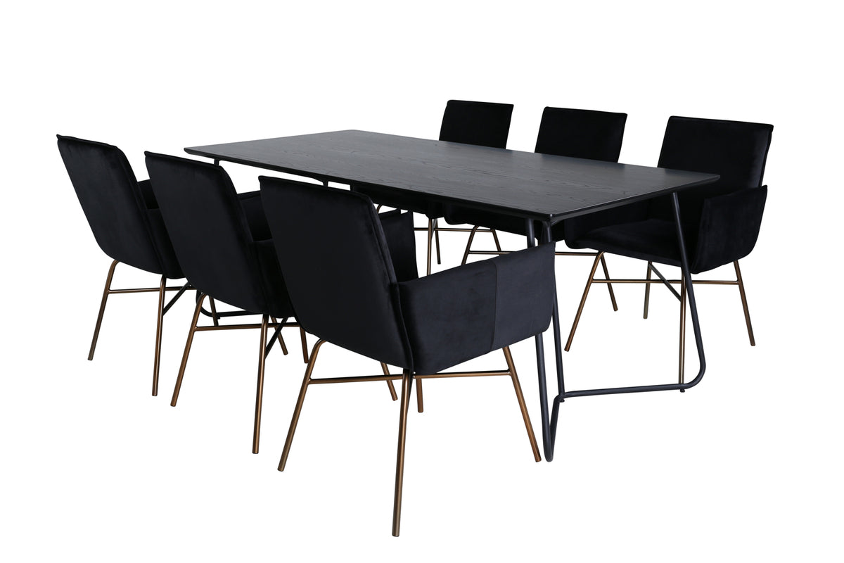 Rectangular Dining Table 75 x 190 x 90 Black + Dining Chair Black