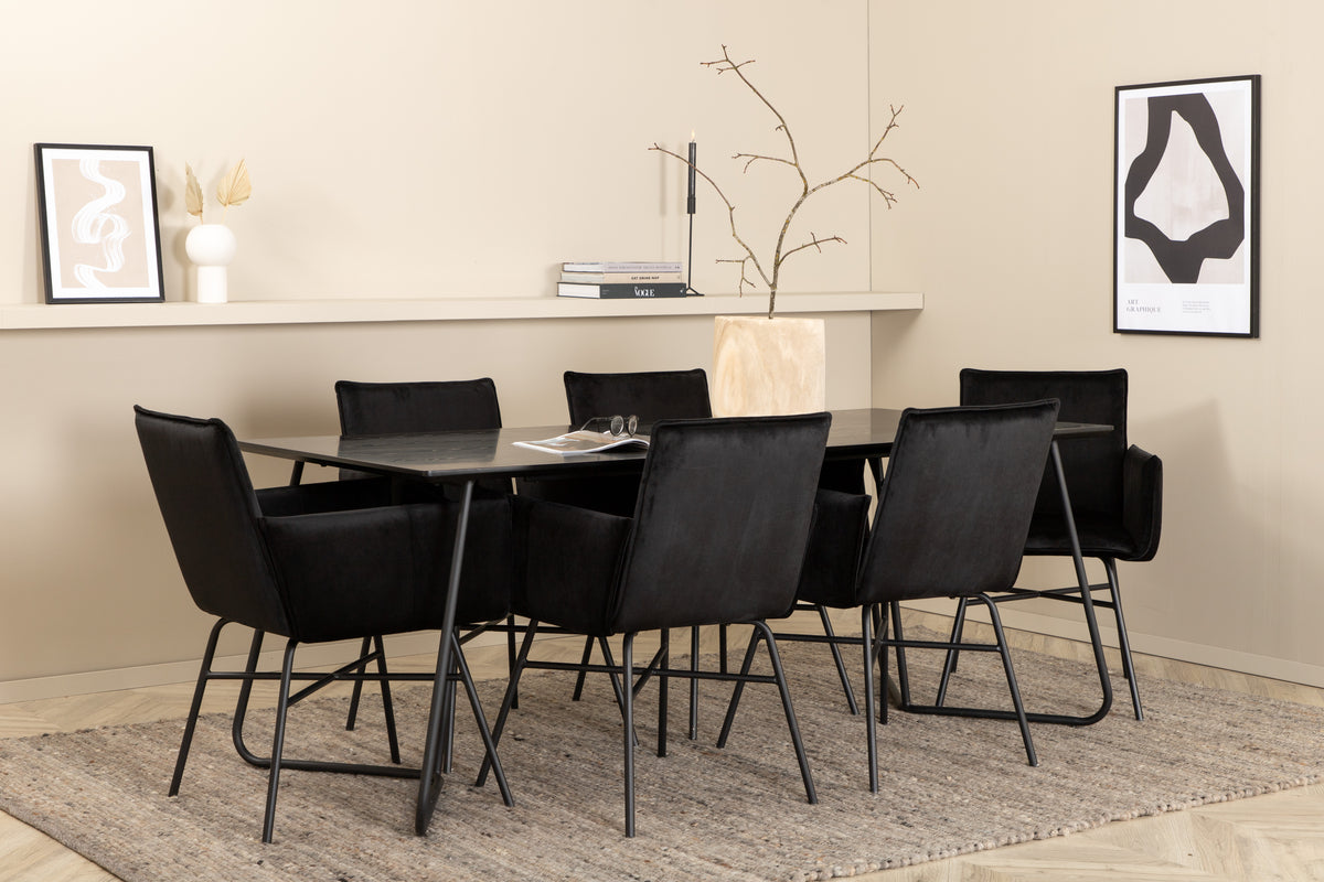 Rectangular Dining Table 75 x 190 x 90 Black + Dining Chair Black