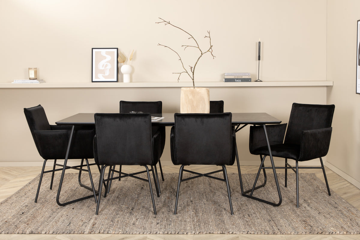 Rectangular Dining Table 75 x 190 x 90 Black + Dining Chair Black