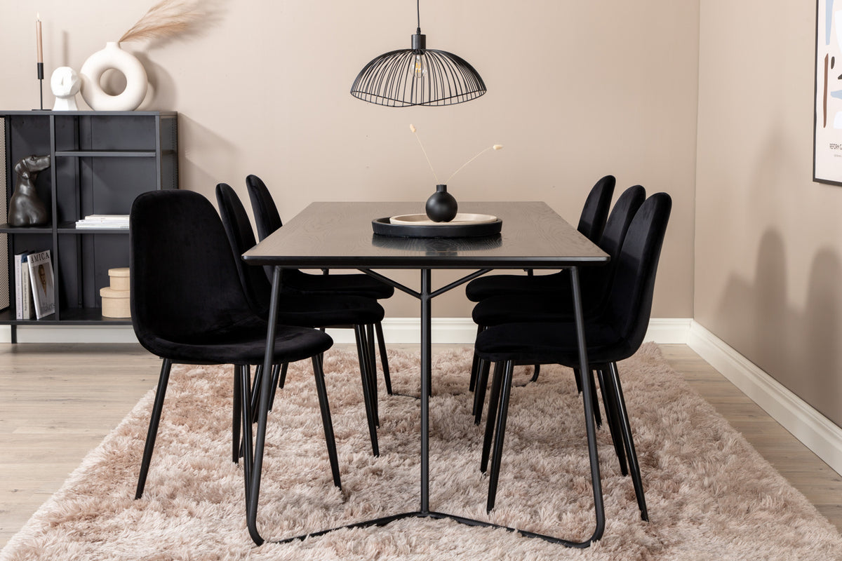 Rectangular Dining Table 75 x 190 x 90 Black + Dining Chair 2-pack Black