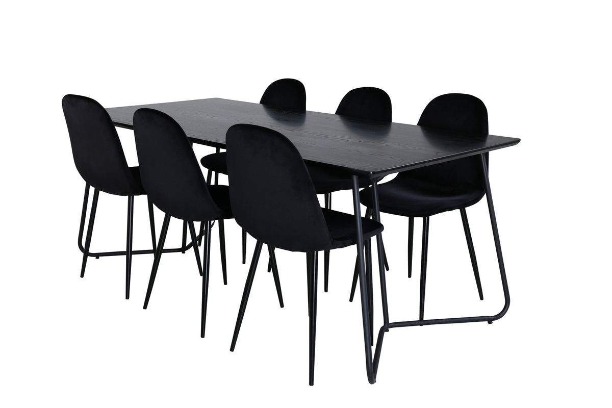 Rectangular Dining Table 75 x 190 x 90 Black + Dining Chair 2-pack Black