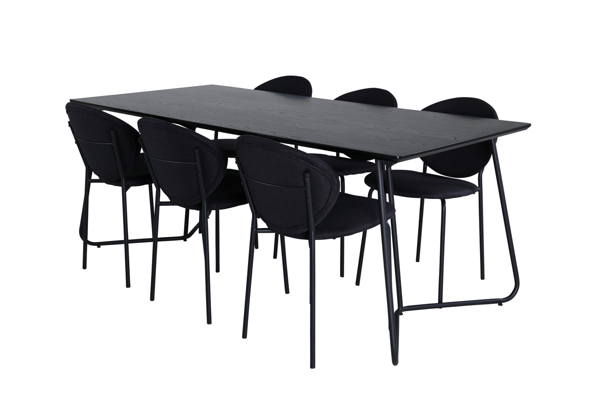 Dining Chair 2-pack Black + Rectangular Dining Table 75 x 190 x 90 Black