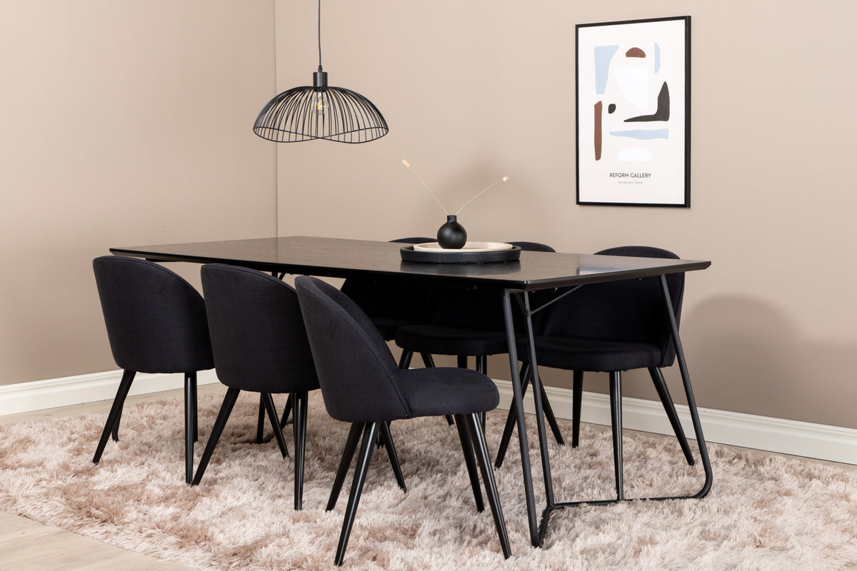Rectangular Dining Table 75 x 190 x 90 Black + Dining Chair 2-pack Black