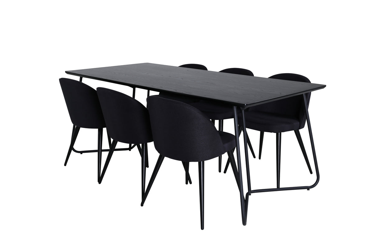 Rectangular Dining Table 75 x 190 x 90 Black + Dining Chair 2-pack Black